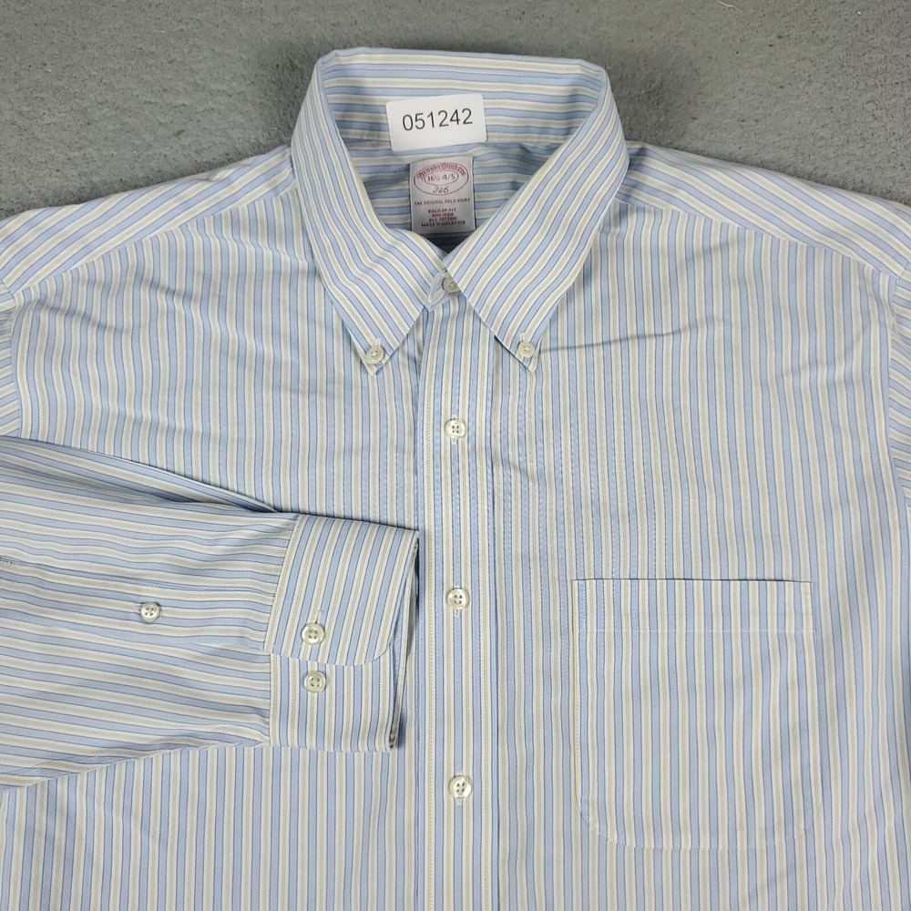 Brooks Brothers Shirt Mens 16.5 Blue Striped Dress Button Up Long Sleeve